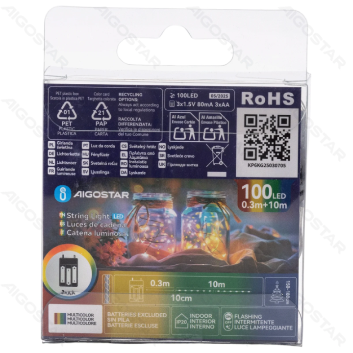 3AA battery string lights (PVC & copper), RGBY, 10m ,IP20 Indoor