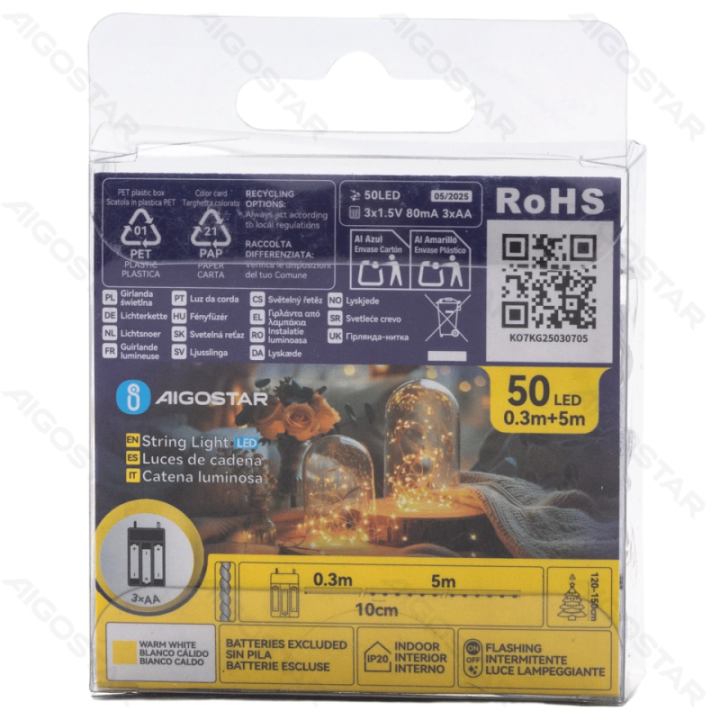 3AA battery copper wire string lights, warm white, 5m ,IP20 Indoor