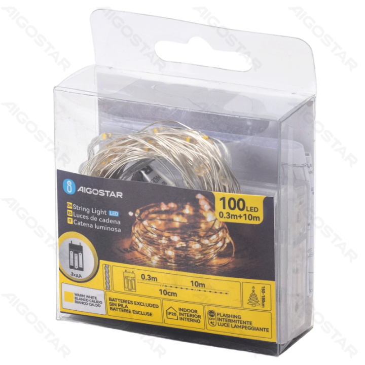3AA baterijų varinė girlianda, šiltai balta, 10m ,IP20 Vidaus
