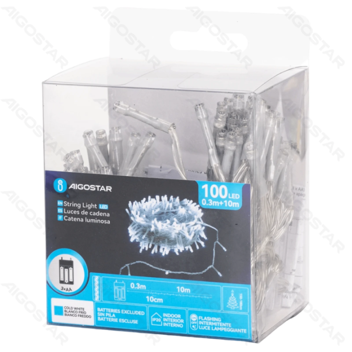 3AA battery flat string lights, cold white, 10m ,IP20 Indoor
