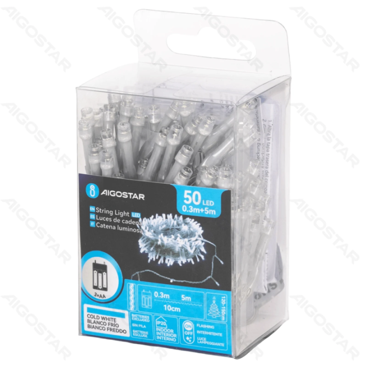 3AA battery flat string lights, cold white, 5m ,IP20 Indoor