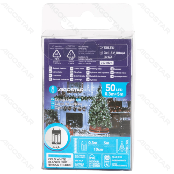 3AA battery flat string lights, cold white, 5m ,IP20 Indoor