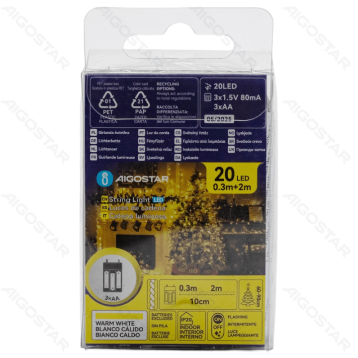 3AA battery flat string lights, warm white, 2m ,IP20 Indoor