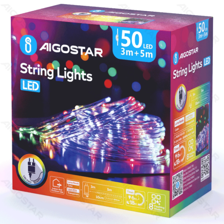 Žemos įtampos -Φ5mm vamzdinė girlianda, RGBY, 5m, IP44, Vidaus&Lauko, Spalvota dėžutė