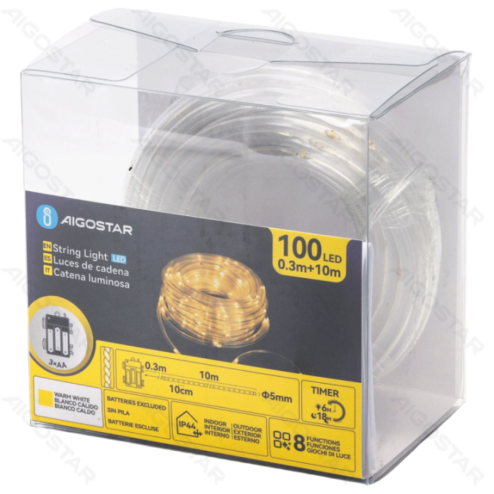 3AA battery -Φ5mm tube string lights, warm white, 10m ,IP44, Indoor&Outdoor