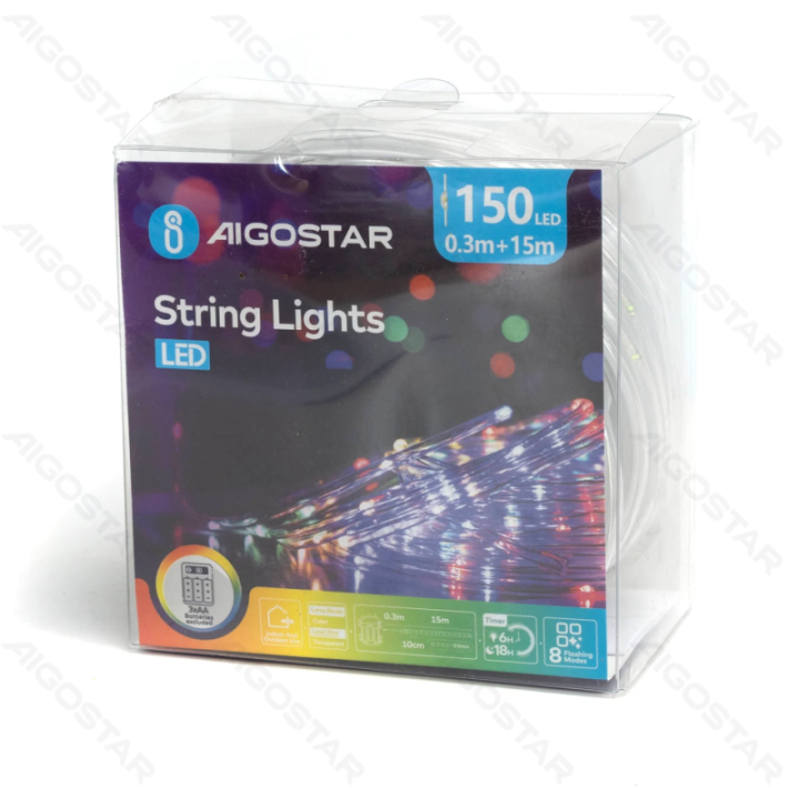 3AA battery -Φ5mm tube string lights, RGBY, 15m ,IP44, Indoor&Outdoor