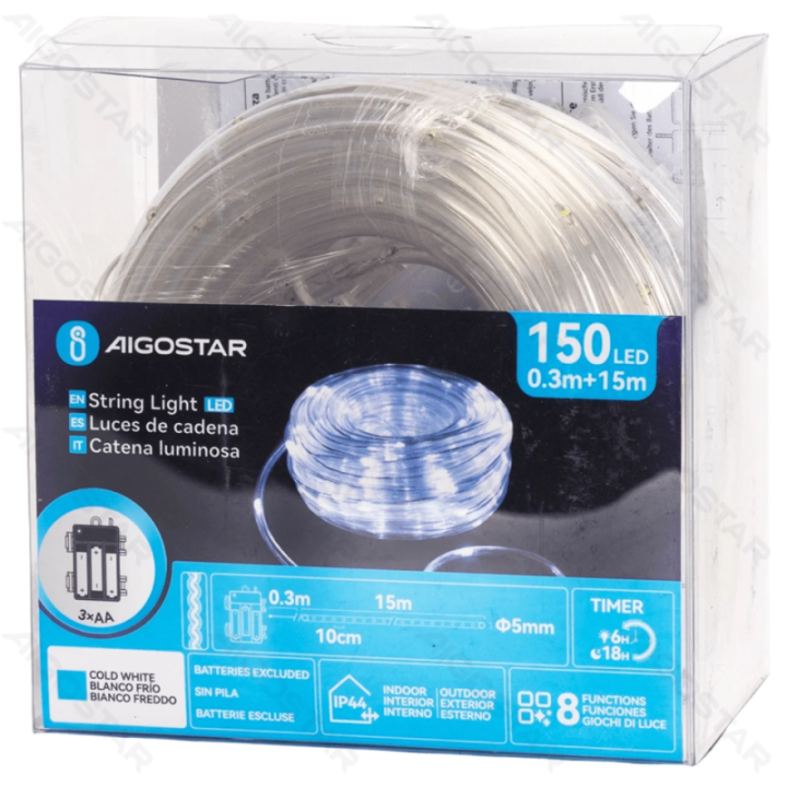 3AA battery -Φ5mm tube string lights, cold white, 15m ,IP44, Indoor&Outdoor