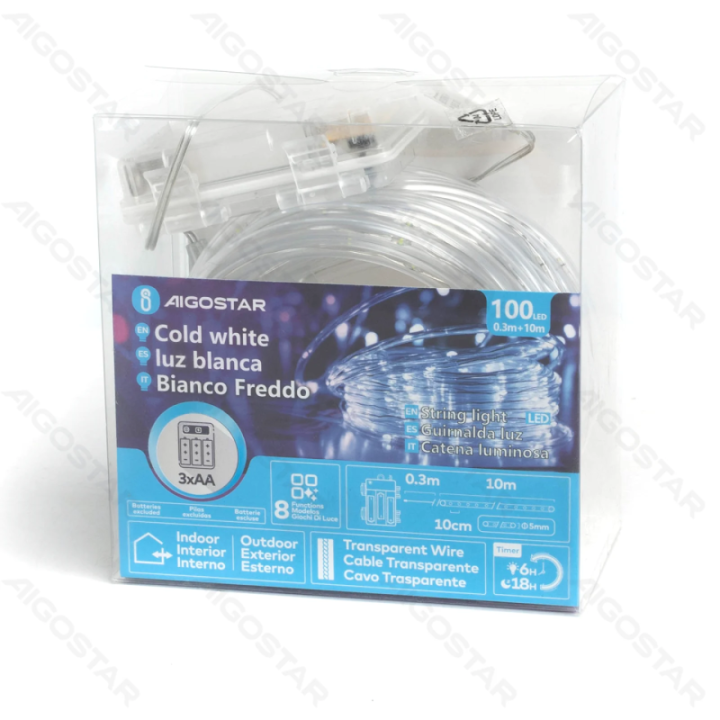 3AA battery -Φ5mm tube string lights, cold white, 10m ,IP44, Indoor&Outdoor