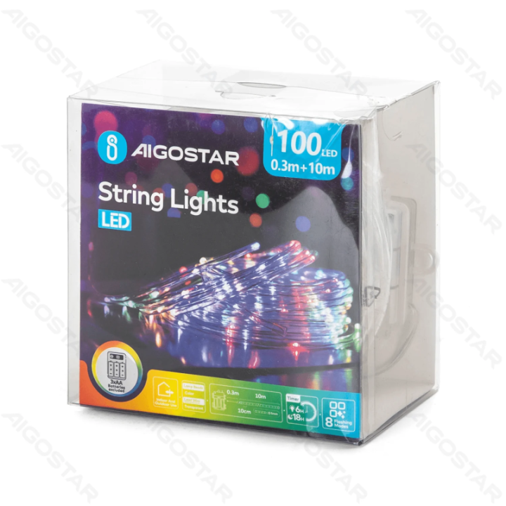 3AA battery -Φ5mm tube string lights, RGBY, 10m ,IP44, Indoor&Outdoor