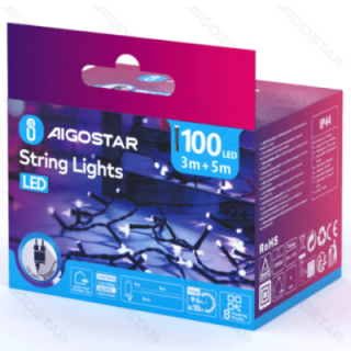 Low Voltage Flat String Lights, Cold White, 5m IP44, Indoor&Outdoor Color box