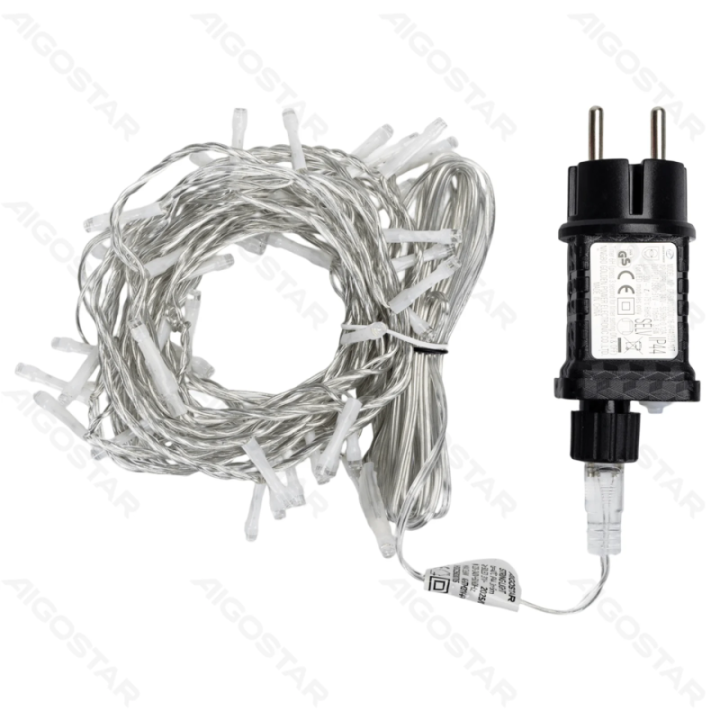 Žemos įtampos plokščios girliandos, šaltai baltos, 5m IP44, vidaus & lauko, spalvota dėžutė