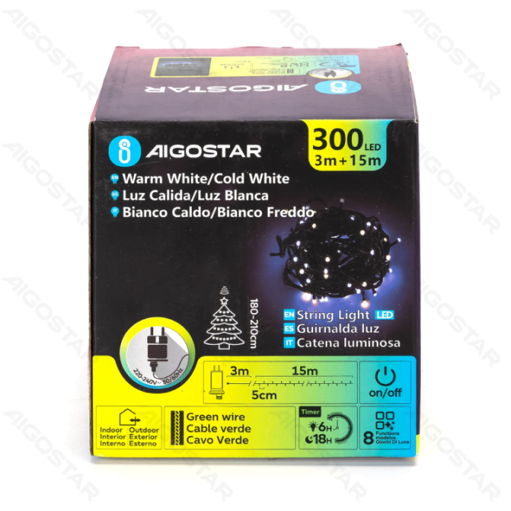 Low voltage flat string lights, warm white-cold white, 15m,color box