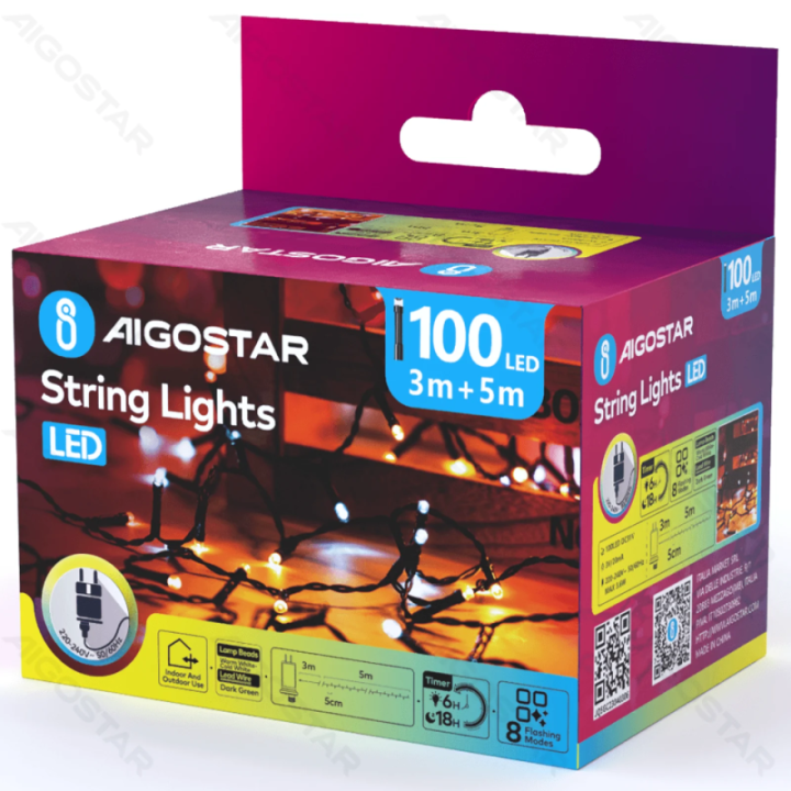 Low voltage flat string lights, warm white-cold white, 5m,color box