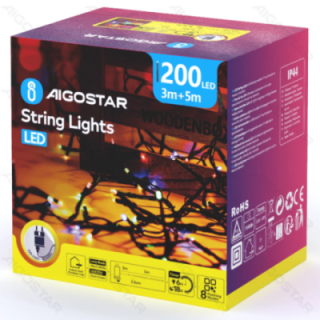 Low voltage firecracker flat string lights, warm white, 5m ,IP44, Indoor&Outdoor, Color box