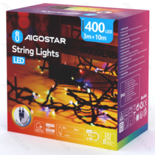 Low voltage firecracker flat string lights, RGBY, 10m ,IP44, Indoor&Outdoor, Color box