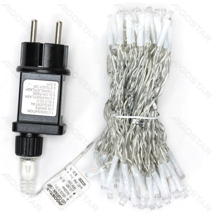 Žemos įtampos užuolaidinės (plokščios) girliandos, RGBY, 1m*1m, IP44, vidaus ir lauko, 10 juostų, spalvota dėžutė